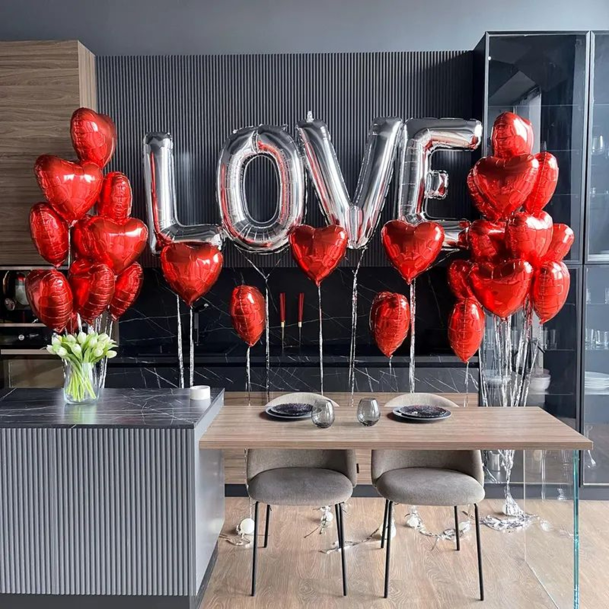  Elegant "LOVE" & Heart Foil Balloon Backdrop Setup