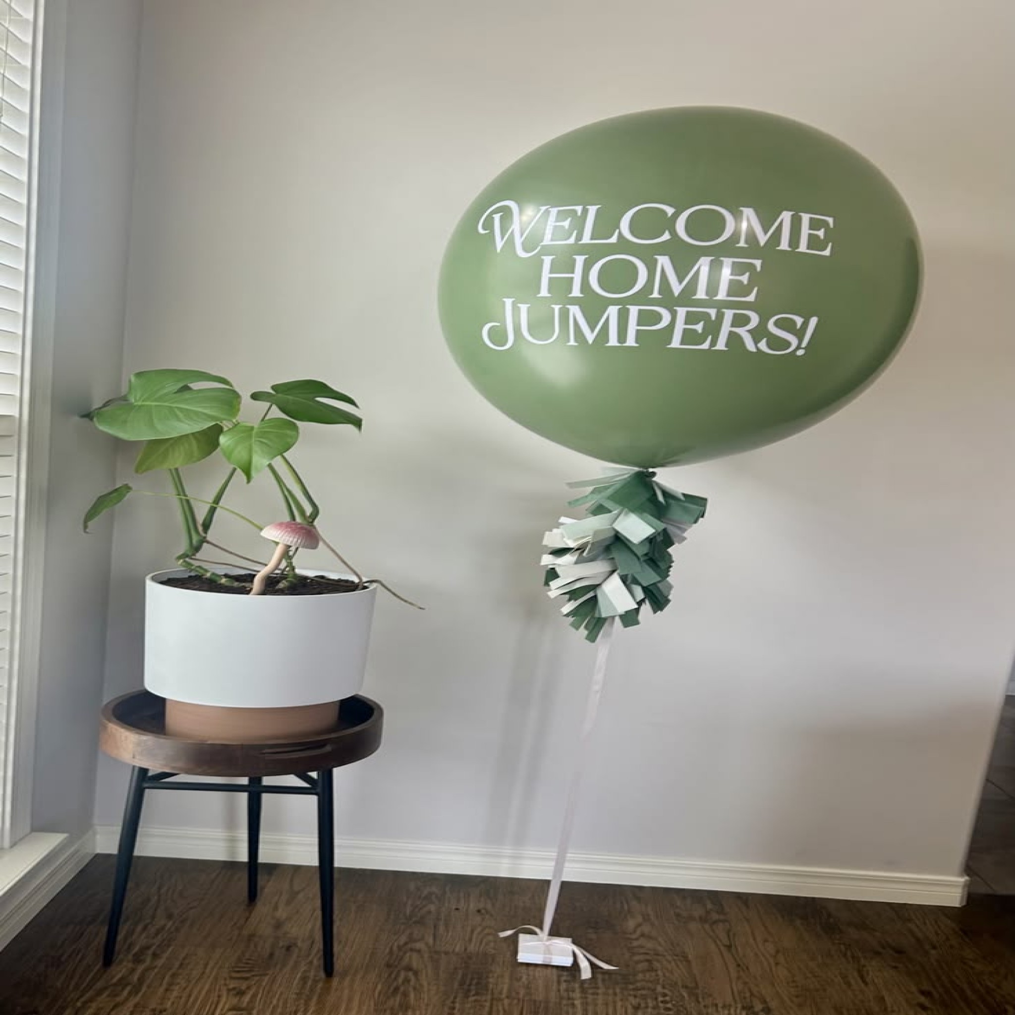 *Premium Sage Green Custom Jumbo Balloon with Elegant Paper Tassel Fringe*
