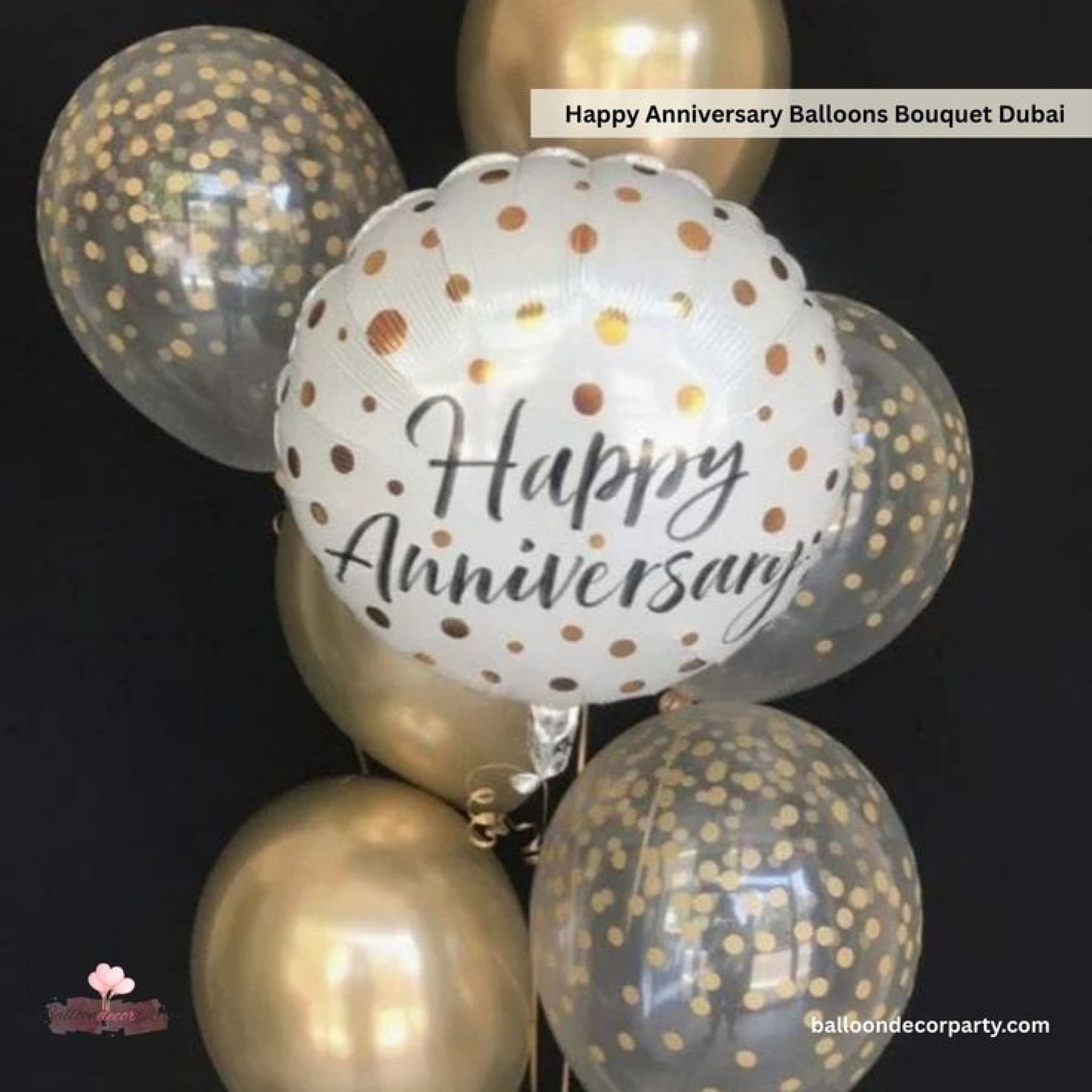 Elegant Gold & White "Happy Anniversary" Balloon Bouquet