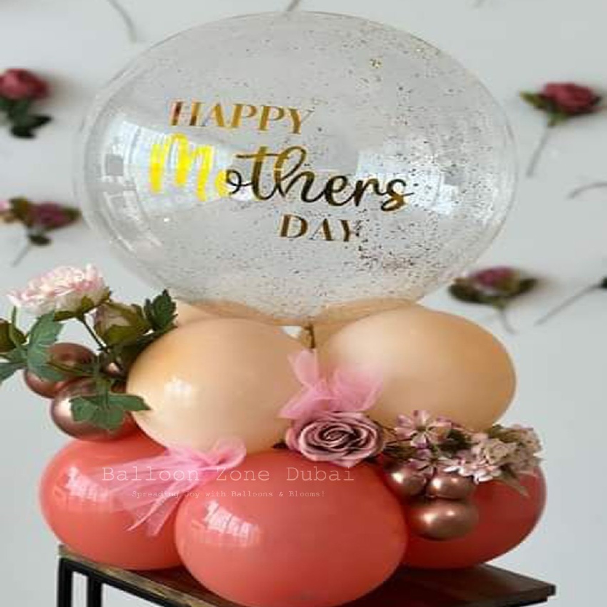 Elegant Motherâ€™s Day Crystal Bubble Balloon & Floral Tablepiece Arrangement*