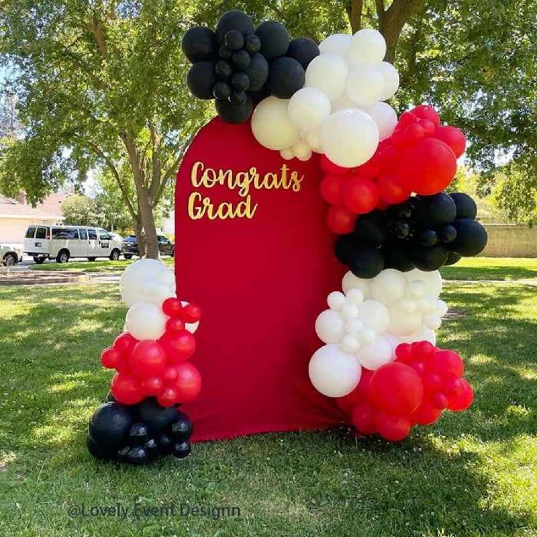 Elegant Red Graduation Balloon Backdrop with Organic Balloon Garland 