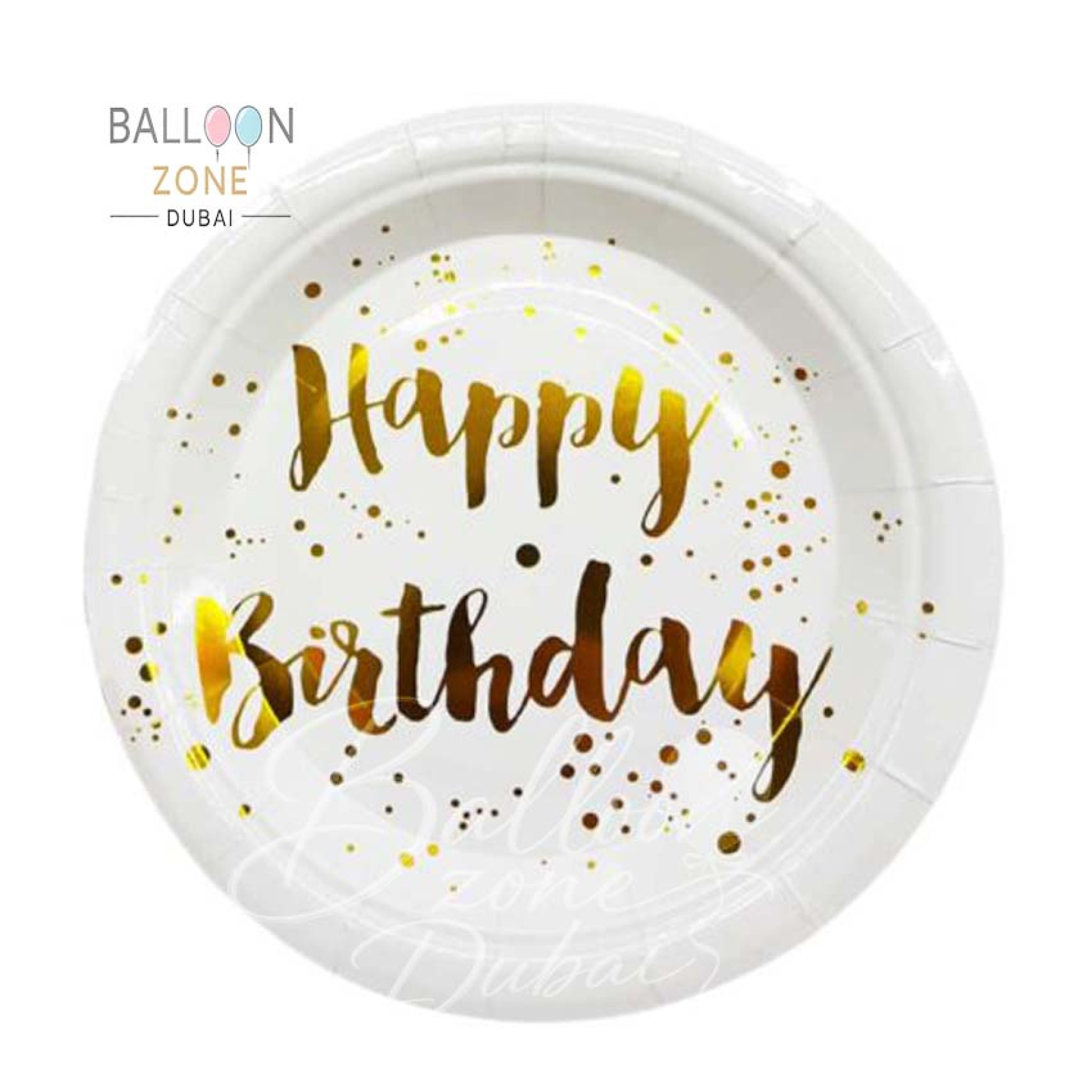 Happy Birthday Paper Plates â€“ White & Gold