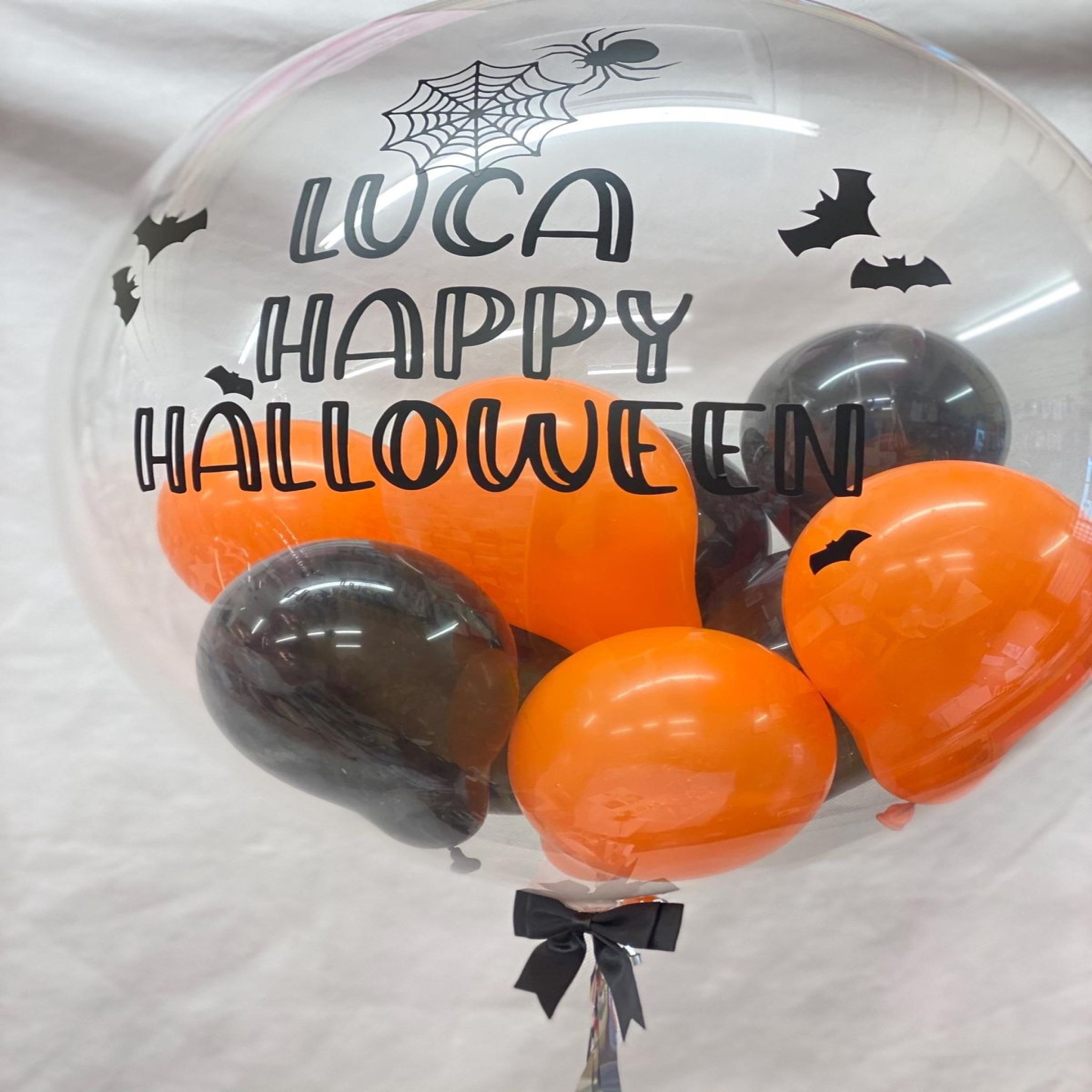 Personalized Halloween Bubble Balloon Bouquet (Orange & Black)