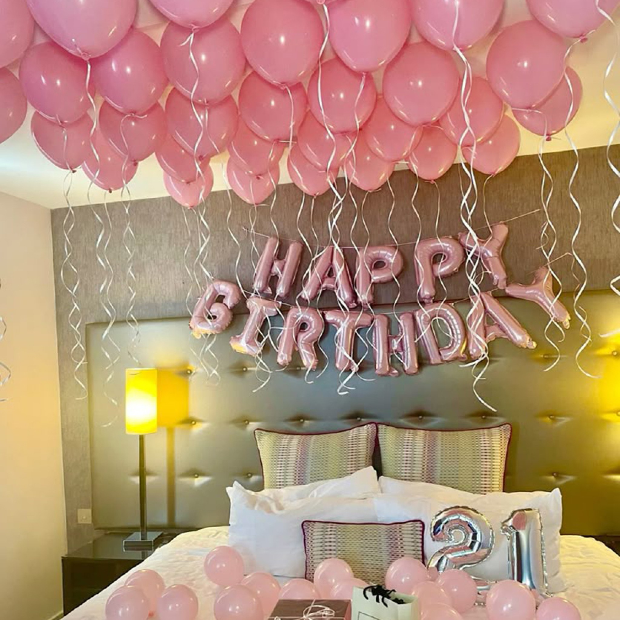 Pink Birthday Balloon Decoration Dubai | Ceiling Helium Balloons