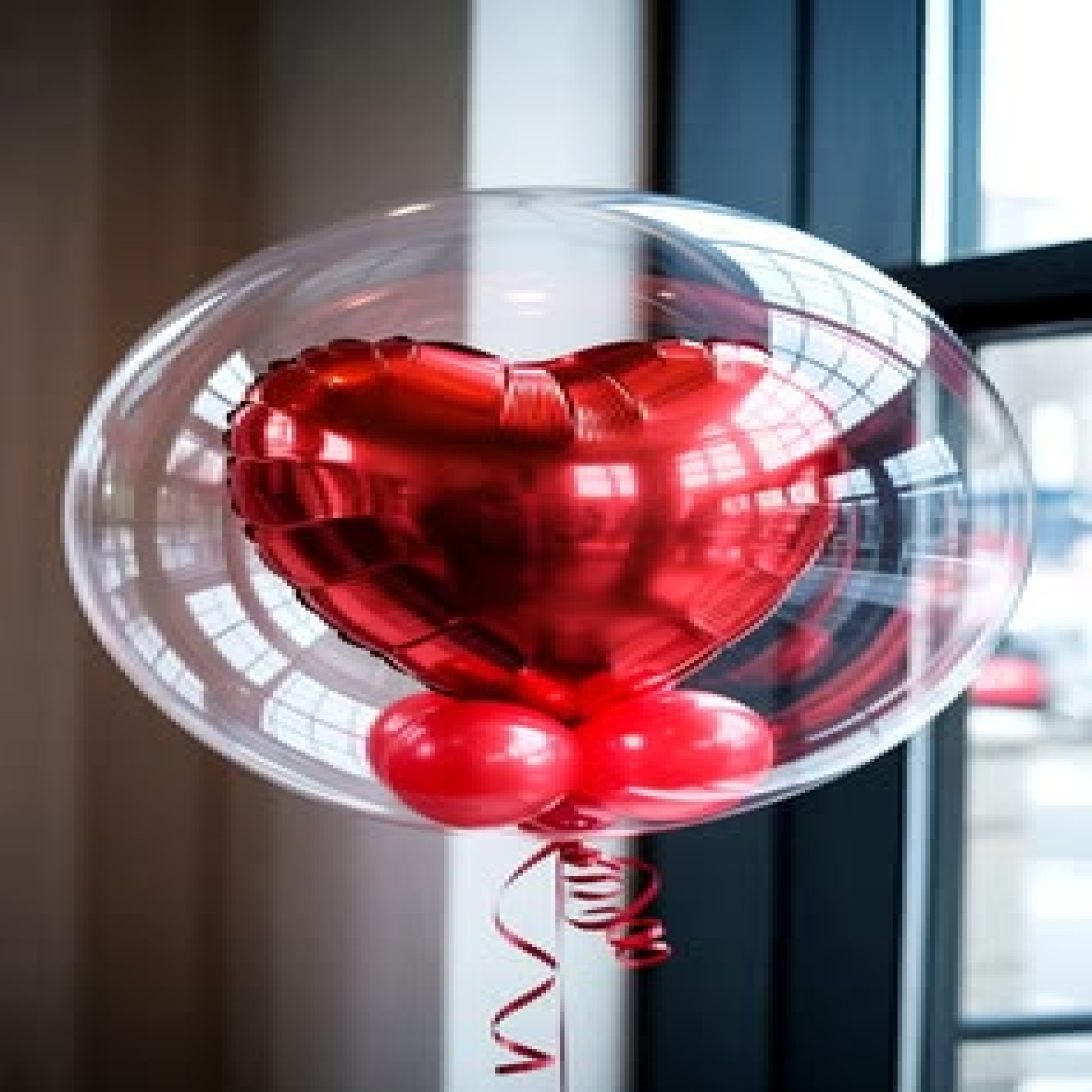 Premium Double-Layer Metallic Heart-in-Bubble Floating Balloon