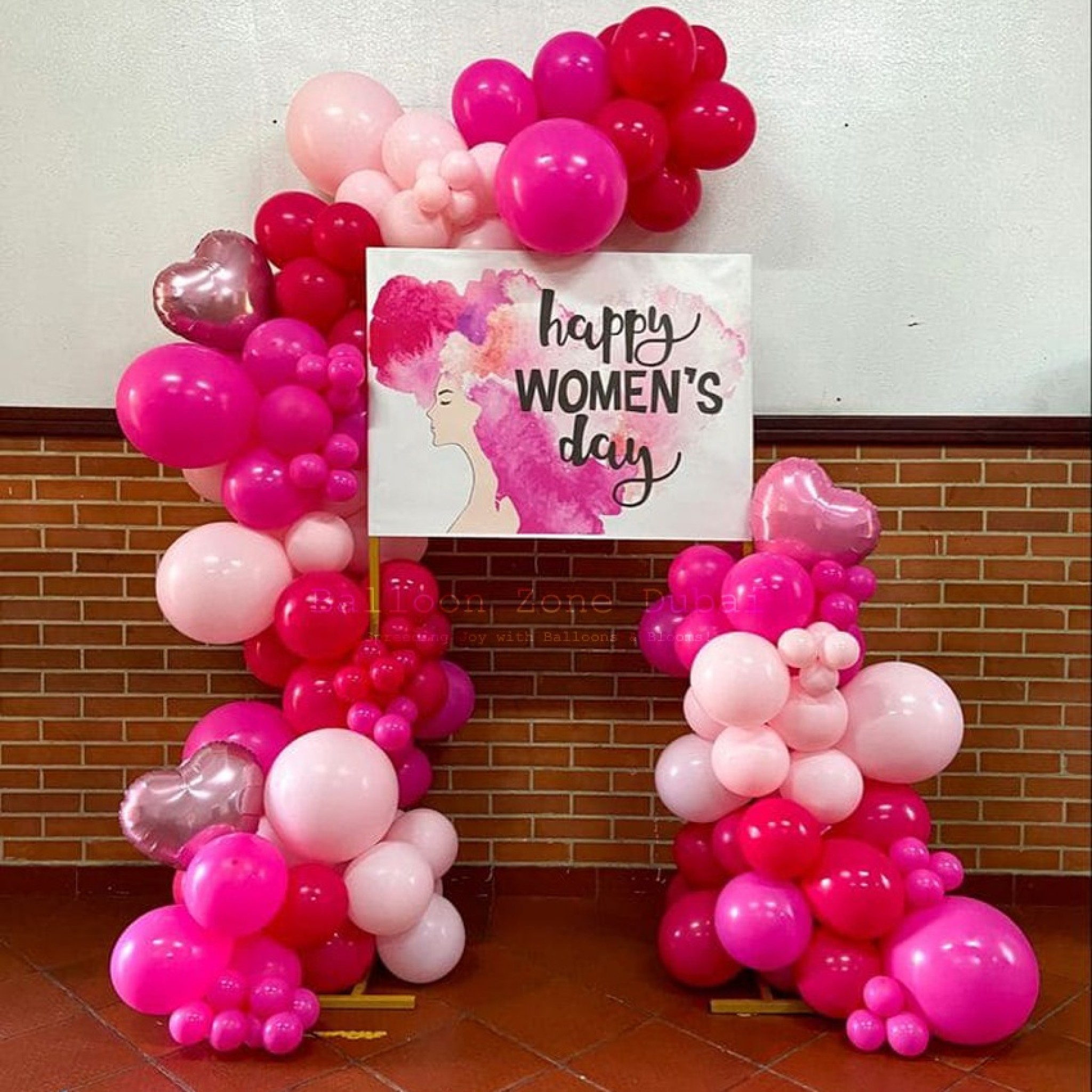 Premium Women's Day Welcome Signage with Double Organic Balloon Pillars