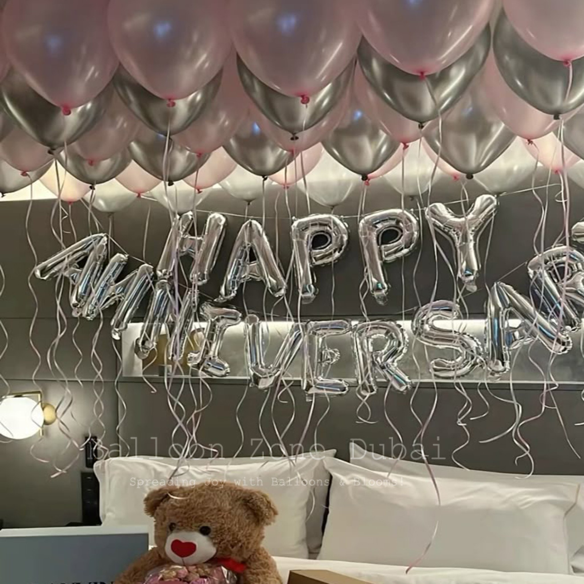 Silver & Pink Anniversary Celebration Balloon Package