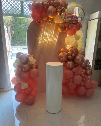 Stylish Pink, Rose Gold & White Birthday Balloon Garland