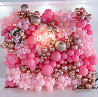 Dreamy Baby Pink, Gold & Pink Organic Balloon Wall GR#ID008