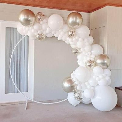 Elegant White & Silver Organic Balloons Garland (GR#ID011)